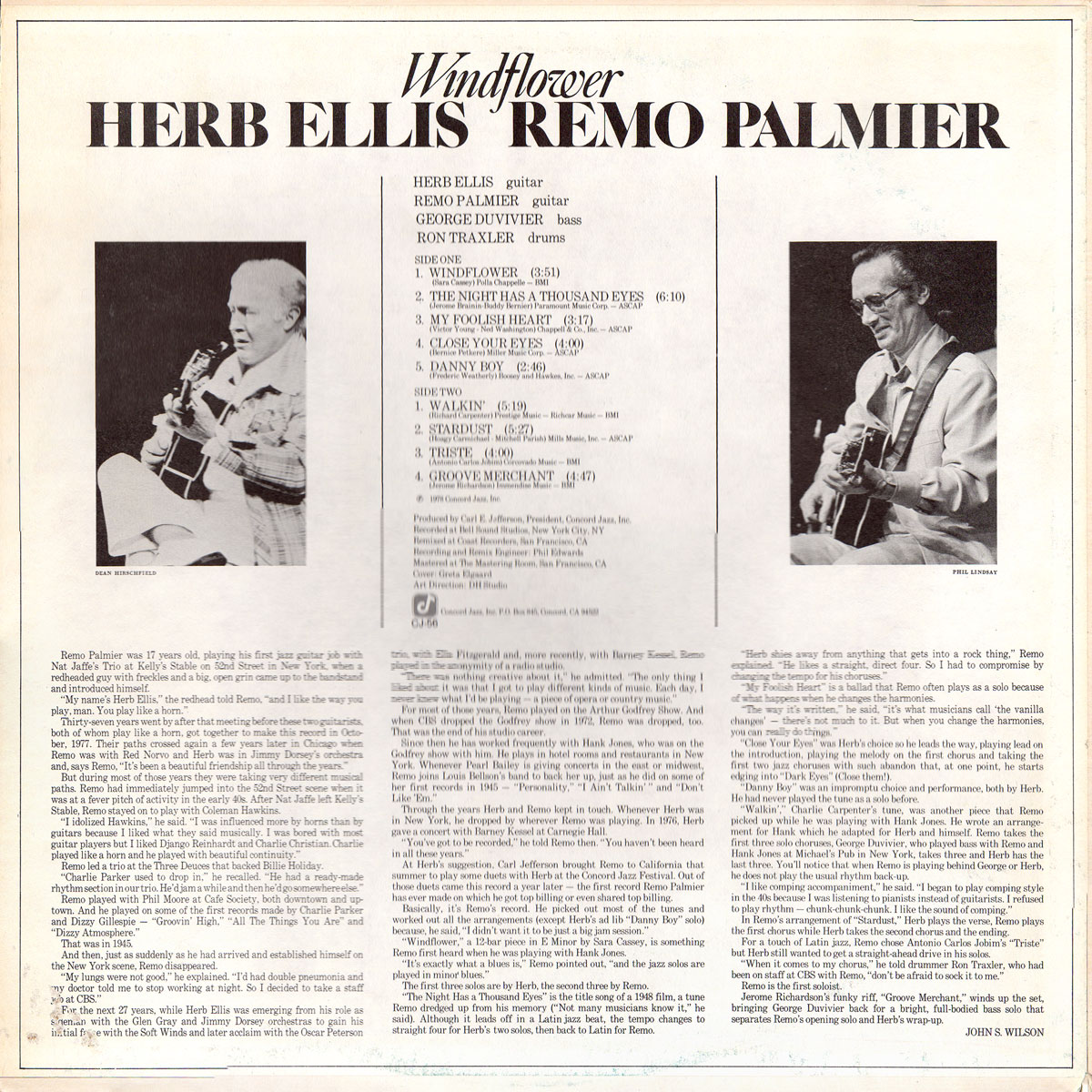 Herb Ellis, Remo Palmier - Windflower - Back Cover